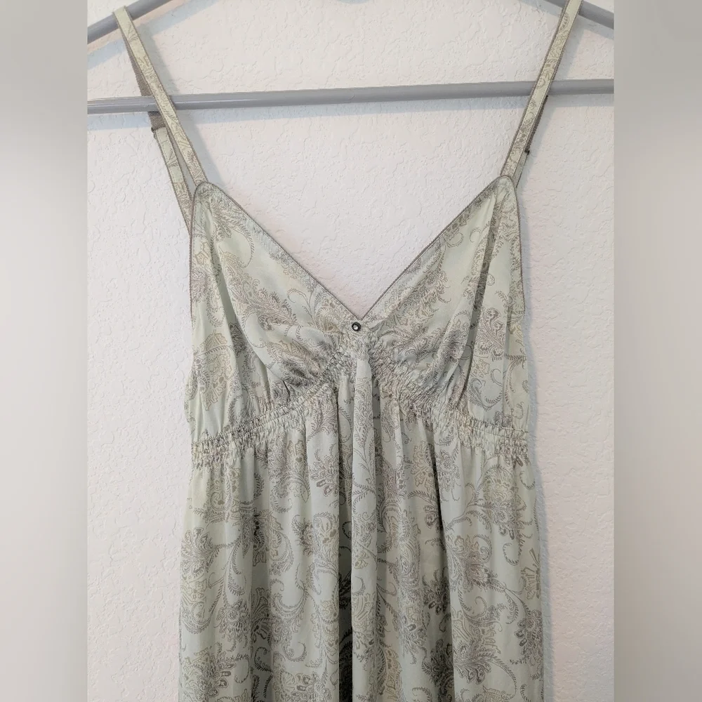 Victoria's Secret Vintage Green Paisley Floral 100% Silk Mini Slip Dress SM